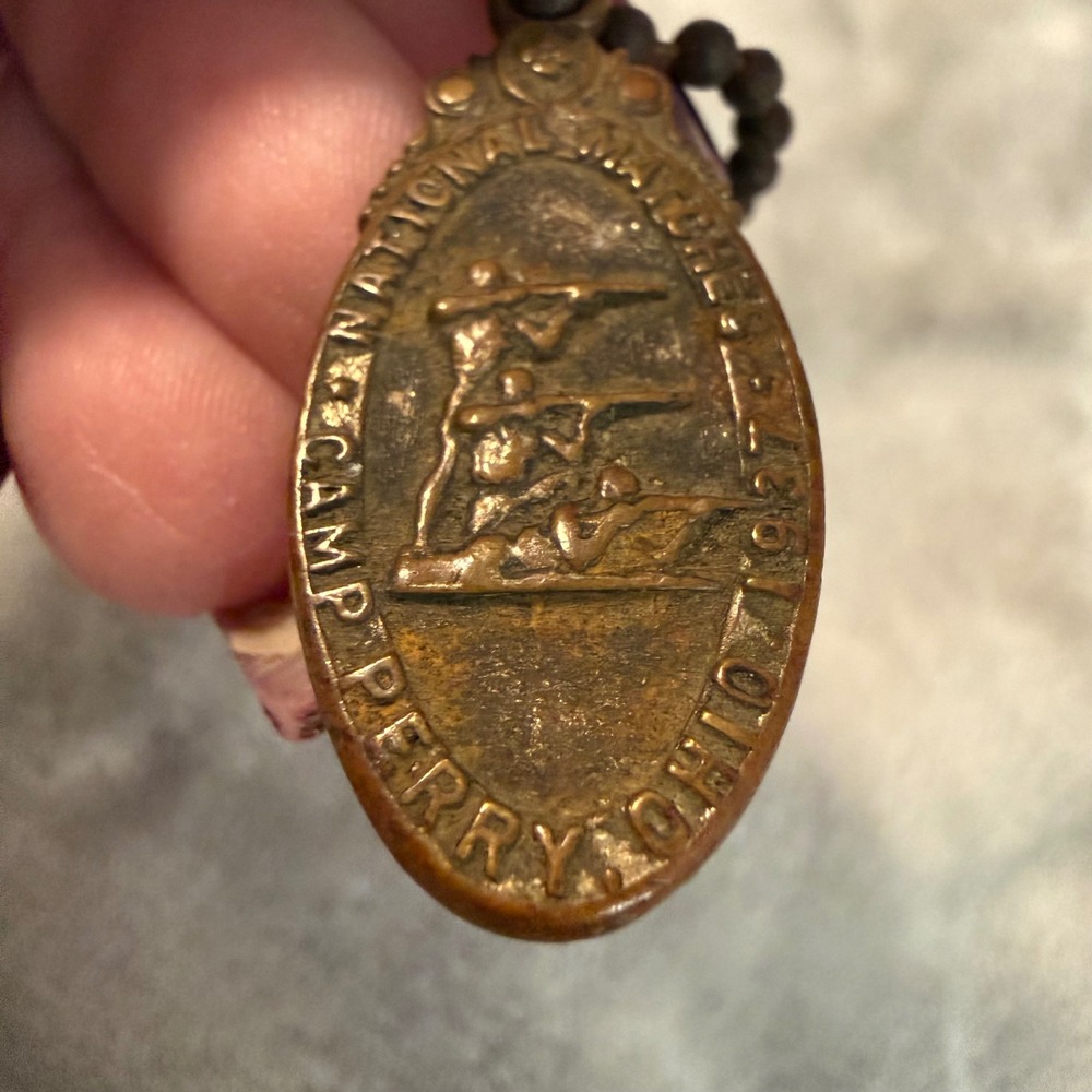 1927 Camp Perry National Matches Brass Key Fob Medal Ohio Rifle‎